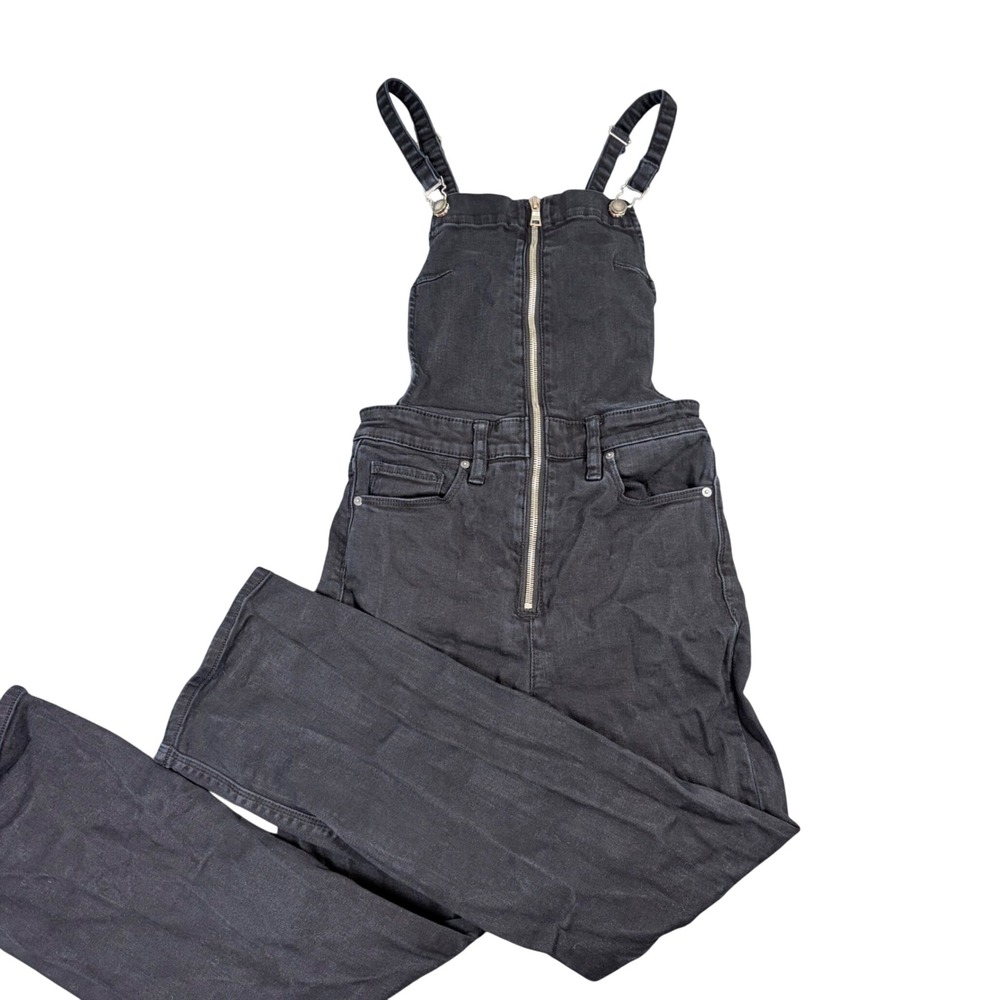 Hudson Los Angeles Black Denim Front Zip Overalls Straight Leg Size 24 punk goth